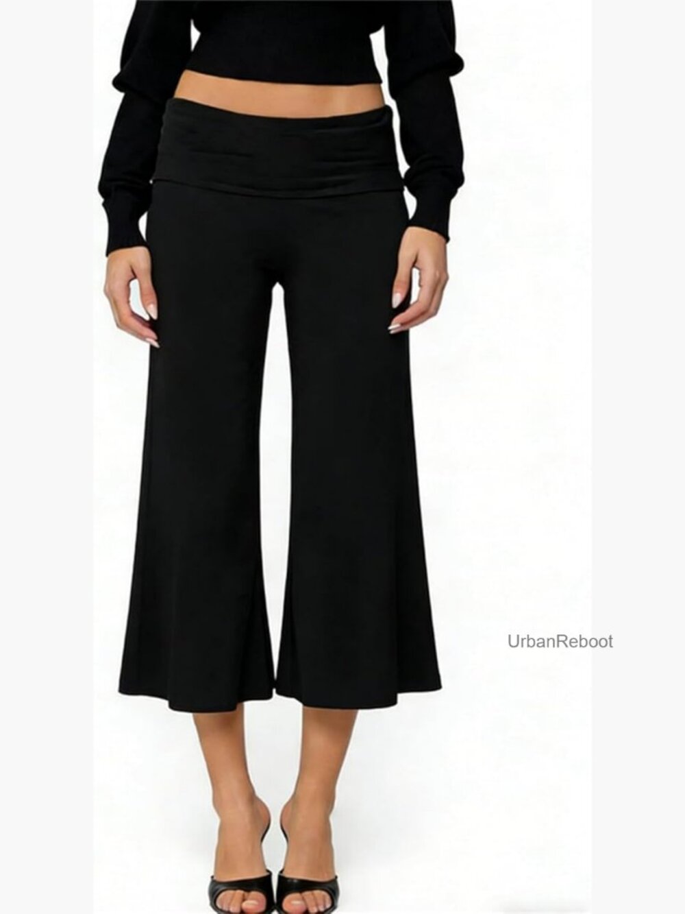 Fold Over Wide Leg Capri Pajama Pants Women Lounge Bottoms